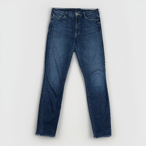 Mother High Waisted Looker Ankle Fray Jeans Size 28 On The Edge Dark Wash - Picture 1 of 11